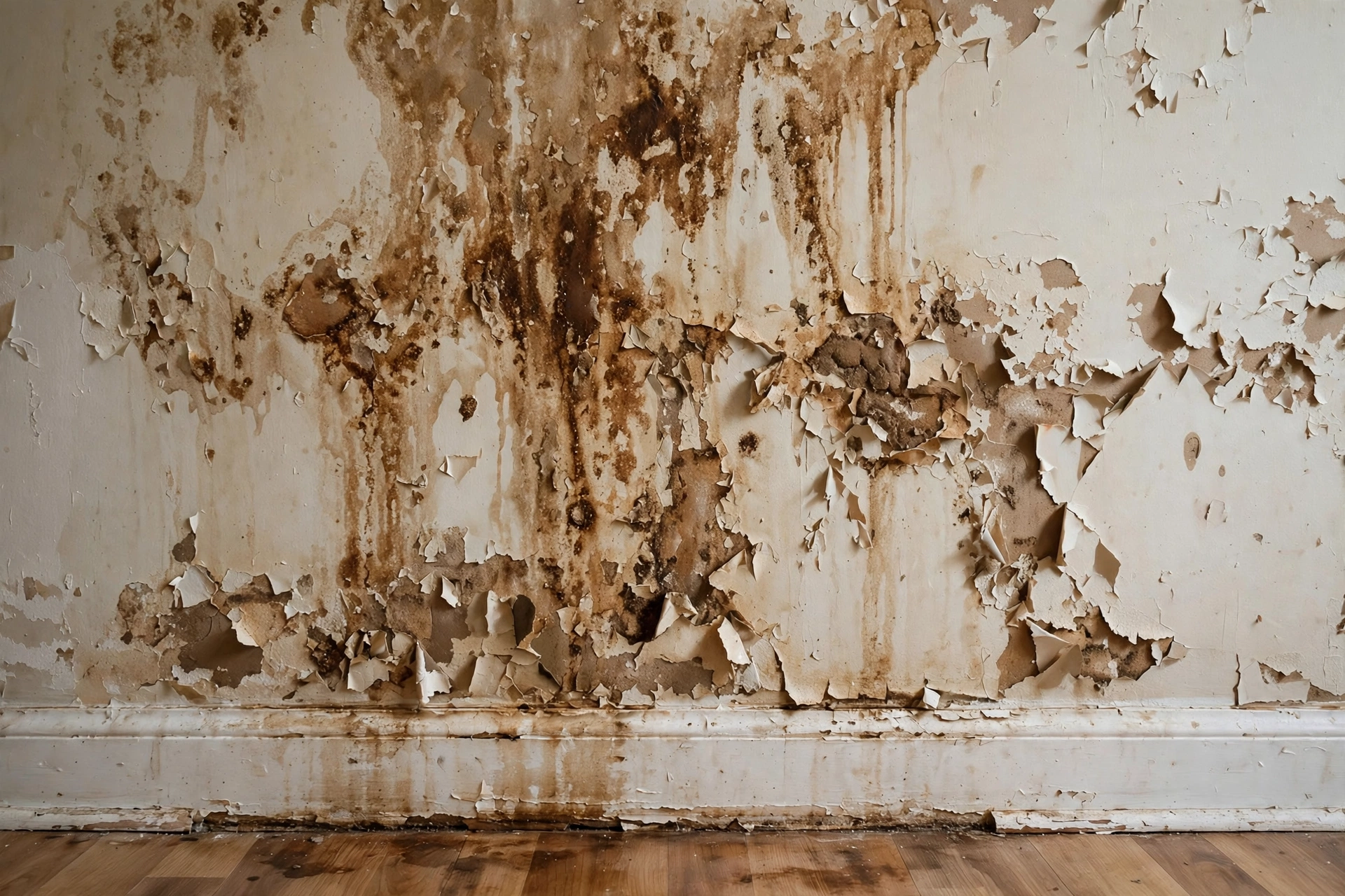 Interior wall with water stain damage from a hidden plumbing leak